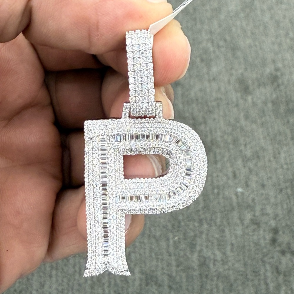 925 Sterling Silver moissanite diamond later P pendant